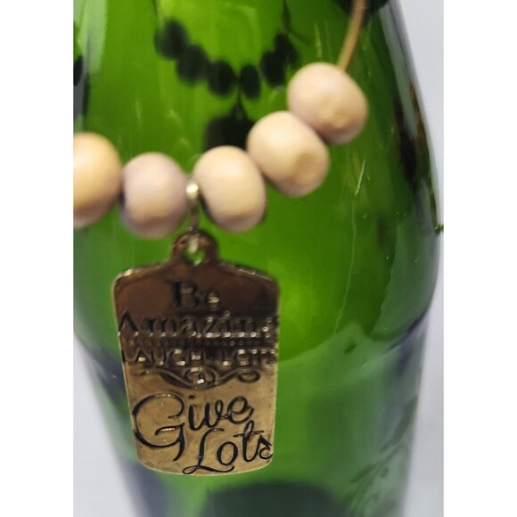 Rustic Wooden Wine Glass Charms Set Of 4 With Beaded Rings & Inspirational Tags - Picture 8 of 14